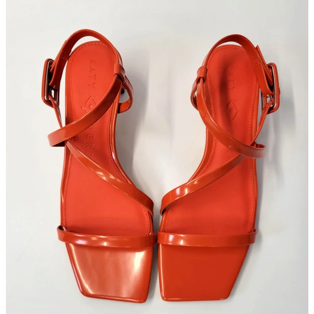 Katy Perry Sandal Wanderering hoes Womens Size 6.5M Flame Orange Strappy Vibrant